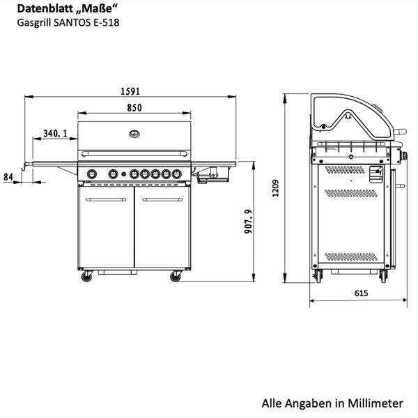 SANTOS Gasgrill E-518 (Eden), mit Seiten- & Heckbrenner – Bild 8