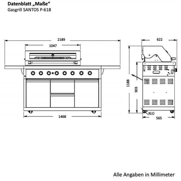 SANTOS P-618 mit Seiten- & Heckbrenner, Edelstahl – Bild 9