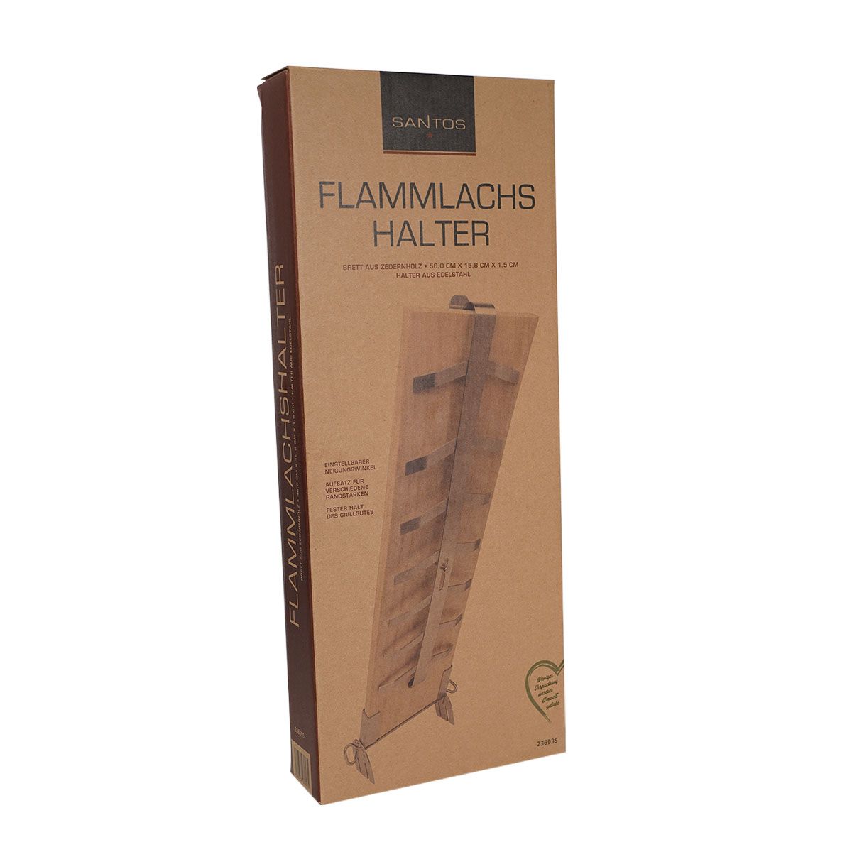 SANTOS Flammlachshalter aus Edelstahl inkl. Flammlachsbrett aus Zedernholz – Bild 11